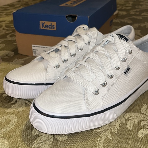 Keds Jump Kick Canvas White/Navy Stripe Women’s Tennis Shoes - Picture 4 of 5